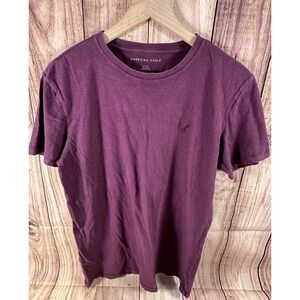 American Eagle Men's SMALL Short Sleeve T-Shirt Burgundy Crew Neck Cotton SM
